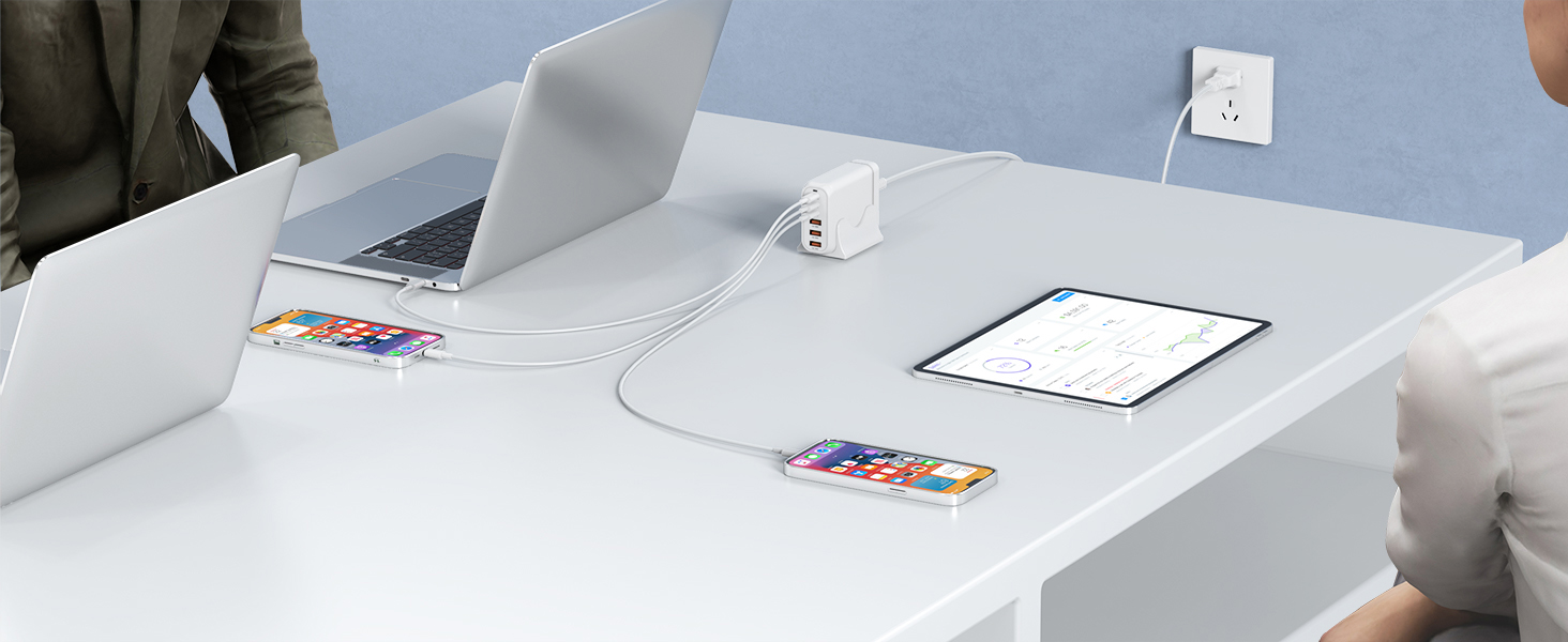 200W USB C Charger Block Multiple Ports, GaN III USB Charging Station 6 Ports Charging Hub