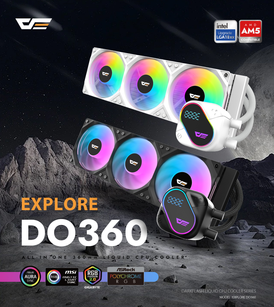 darkFlash EXPLORE DO360 360mm AIO Liquid CPU Cooler Segment LCD Display 5V ARGB Lighting Coppe