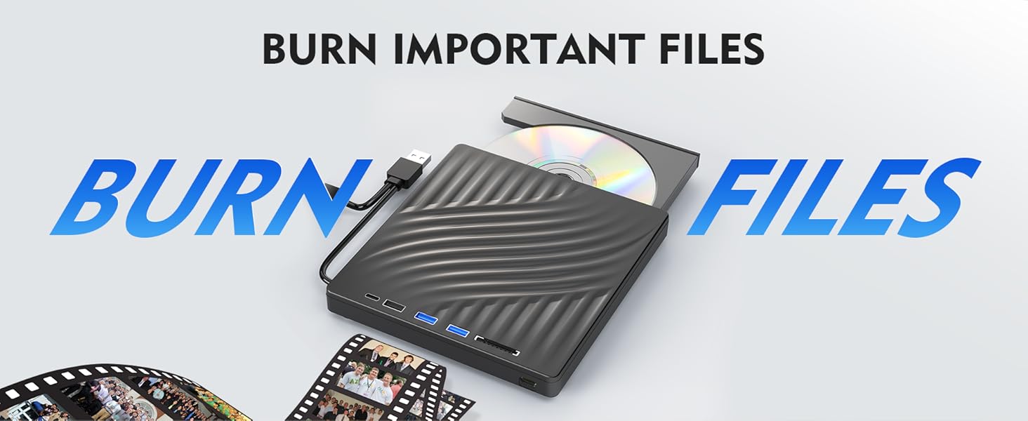 Multi-Function External CD/DVD Drive with 3 USB A, 1 USB C & SD Card Reader, Portable DVD Player Bur