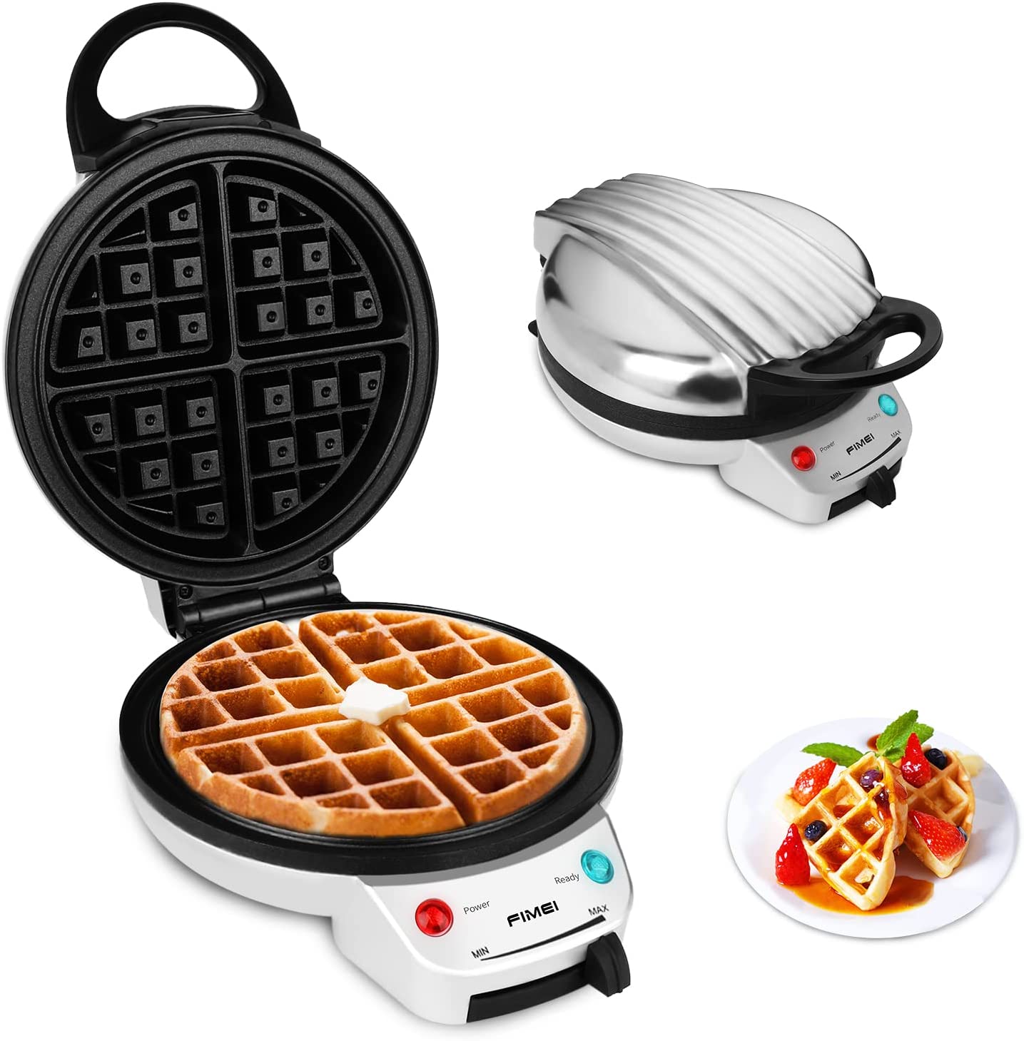 1000W 8 inches Classic Waffle Maker 4 Piece with Adjustable Temperature  Control