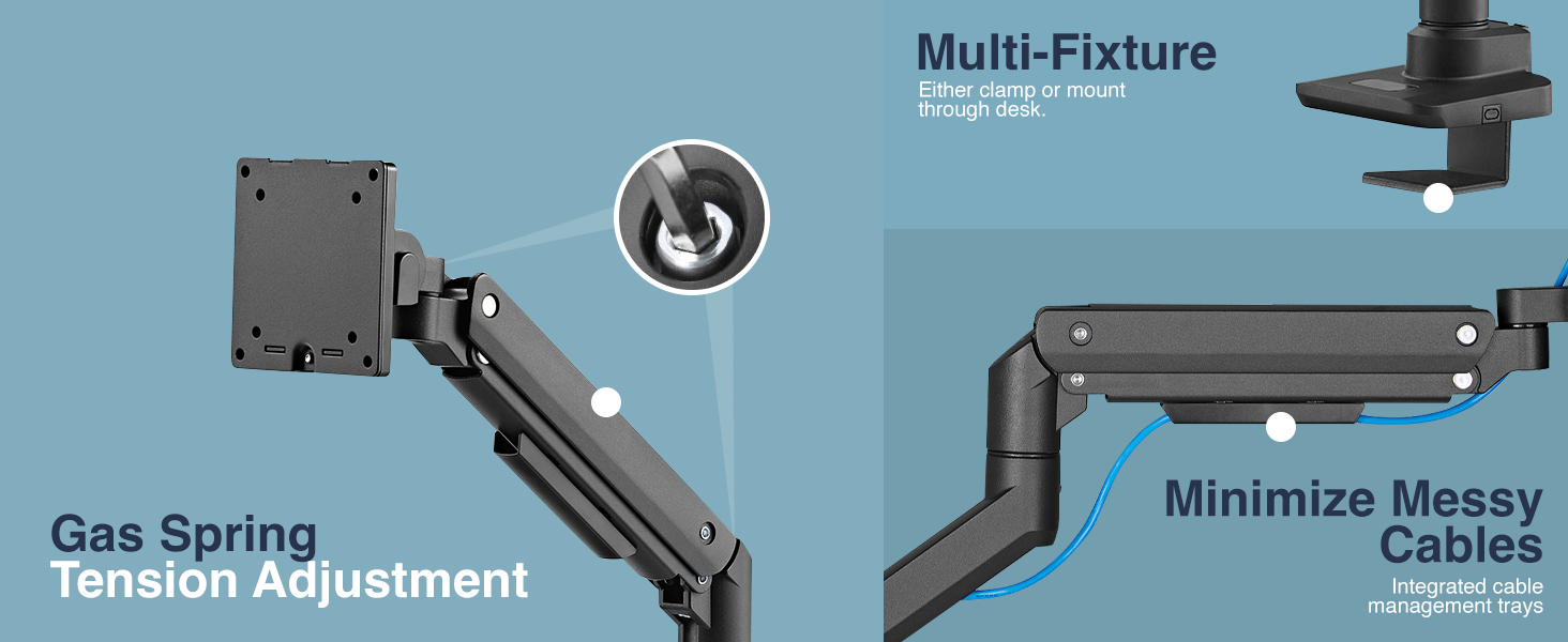 heavy-duty ultrawide monitor arm, ergonomic gas spring mount for large screens, curved monitor desk