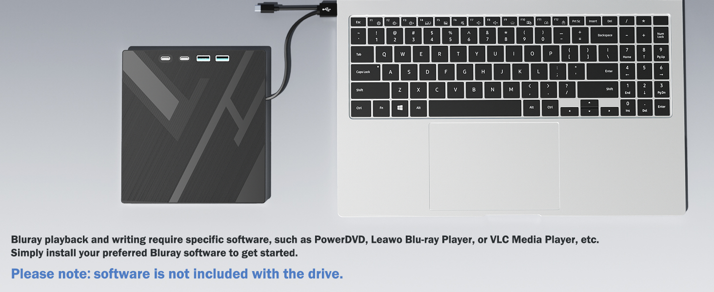 7 in 1 External Blu Ray Drive, USB 3.0 & Type C External Blueray/DVD Drive for PC with SD/TF Port Bl