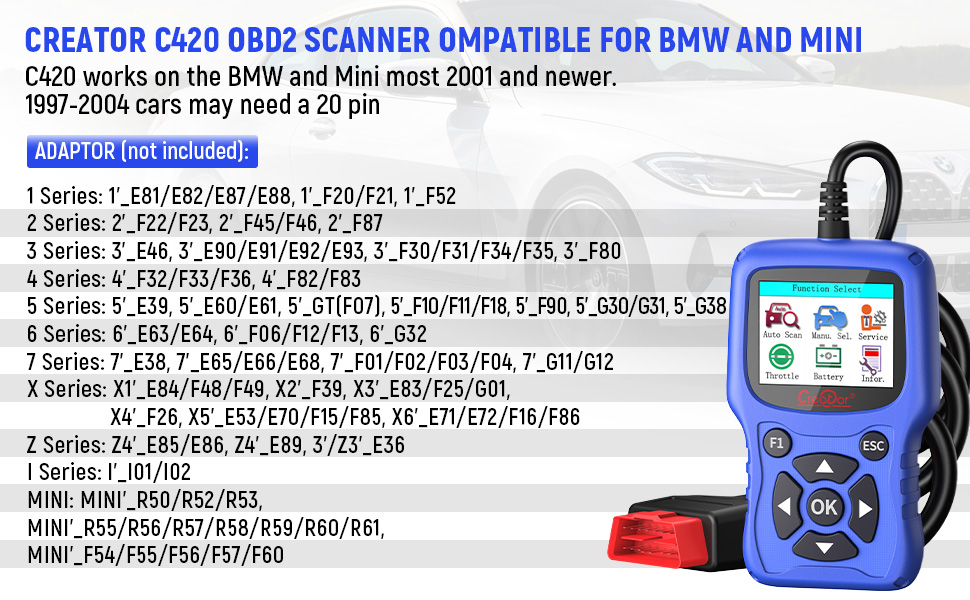 Creator C420 OBDII Code Reader for BMW with 4G Memory, Full System
