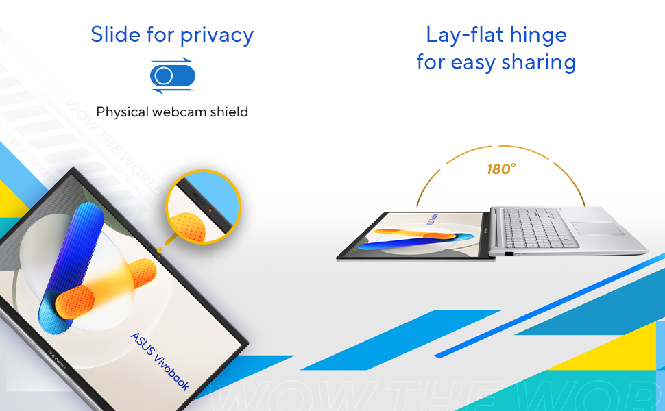 Slide for privacy and Lay-flat hinge for easy sharing