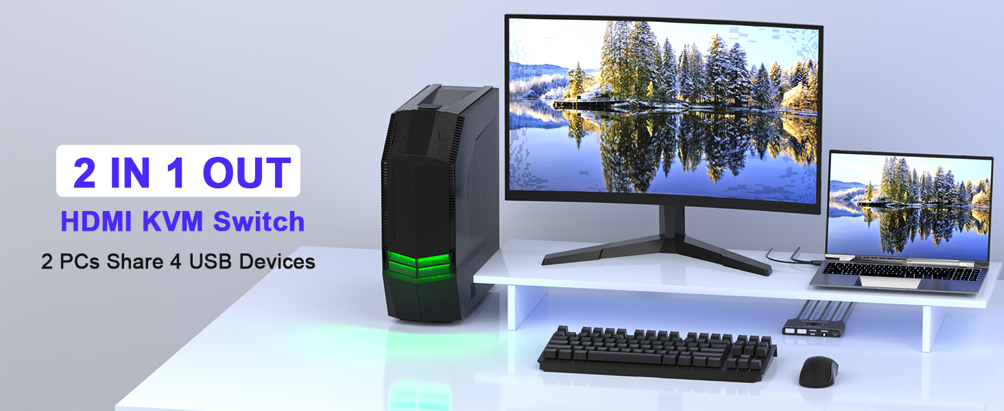 HDMI KVM Switch for 1 Monitor 2 Computers, 4K@60Hz HDMI KVM Switcher