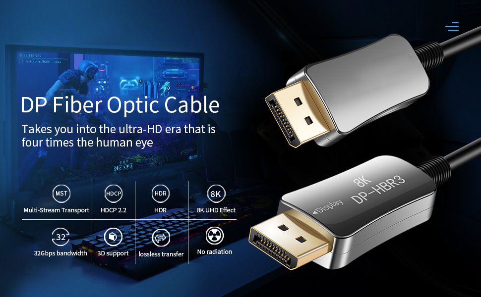 8K HDMI Fiber Optic Cable (33FT/10M), ESTONE 8K@60Hz Fiber HDMI