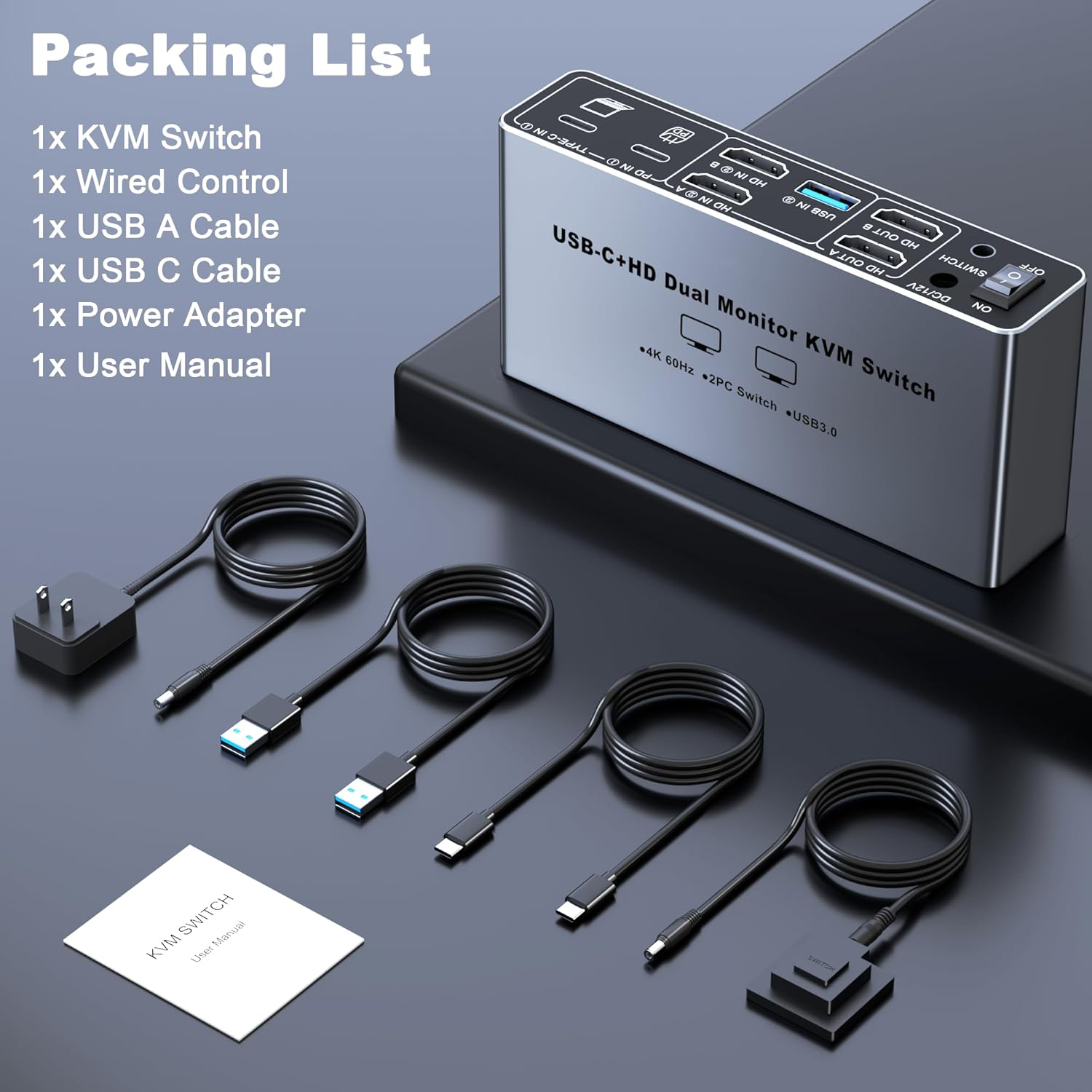 HDMI KVM Switch 2 Monitors 1 Desktop and 1 Laptop 4K@60Hz, Dual Monitor KVM Switch Docking Station