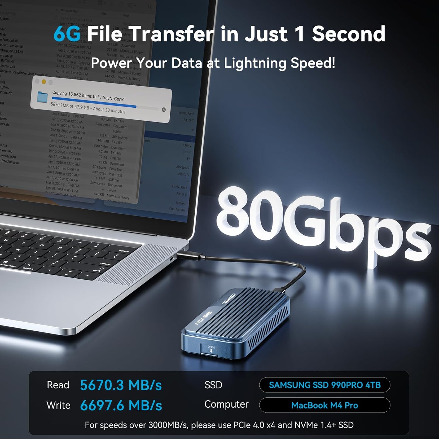 Thunderbolt5,M5 Pro,8K,3D,AI,80Gbps,TBU501,ACASIS,M.2 NVMe SSD Enclosure,USB4,External SSD,6000MB/s