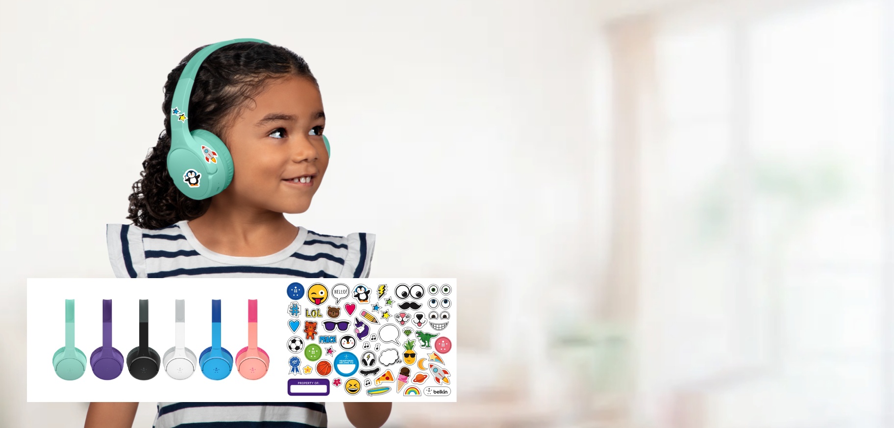  Belkin Wireless Bluetooth On-Ear Headphones for Kids with Mic