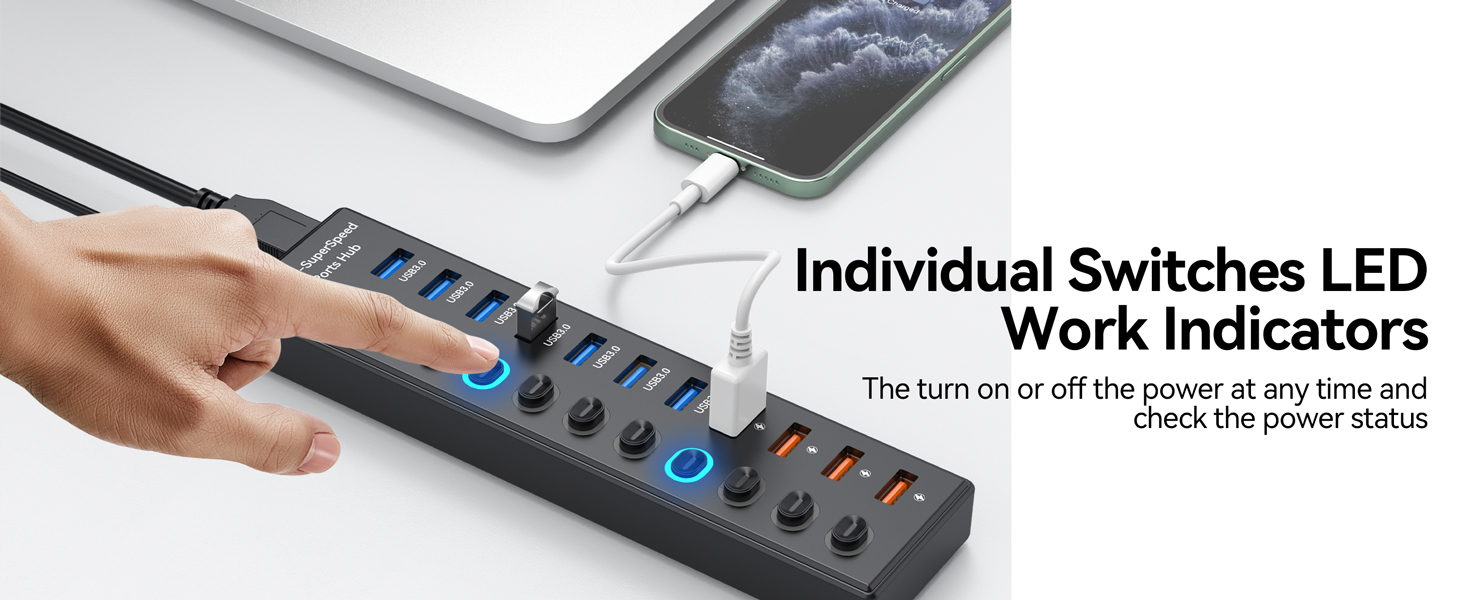 Powered USB 3.0 Hub 11-Port, Data 7 Ports + Charging 4 USB Ports