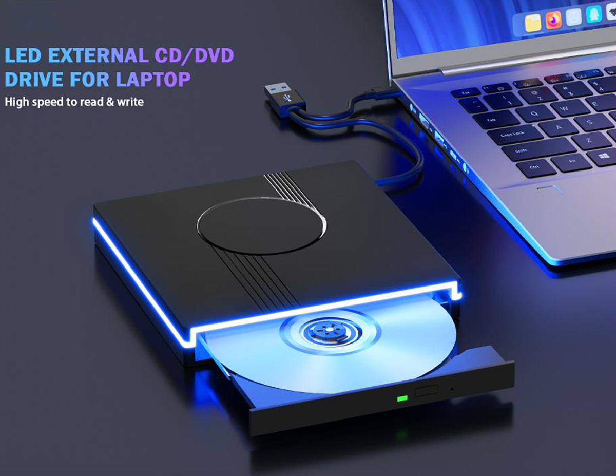 RGB External CD/DVD Drive for Laptop, USB 3.0 Type-C External CD DVD Drive, Portable DVD Player, CD