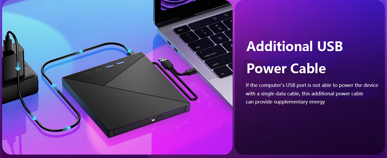 External CD DVD Drive for Laptop PC, External DVD CD Burner, USB 3.0 Type C External CD Drive