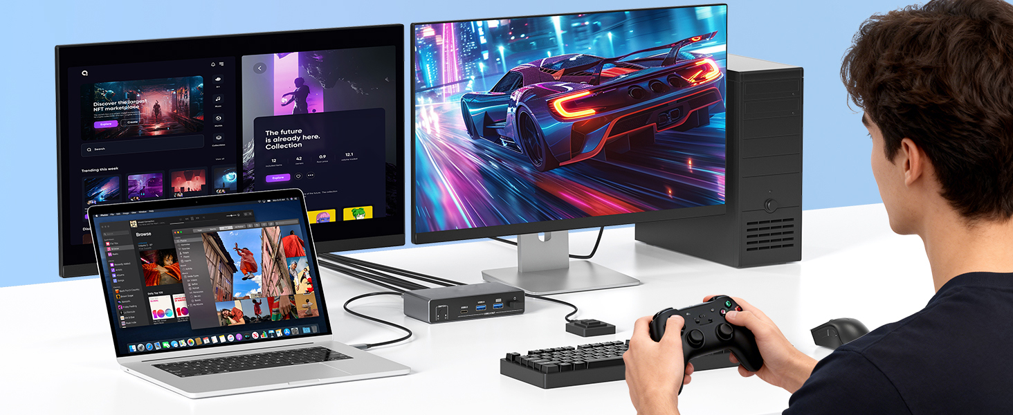 USB C HDMI + Displayport KVM Switch 2 Monitors 2 Computers, 4K@60HZ Dual Monitors HDMI +DP KVM Switc