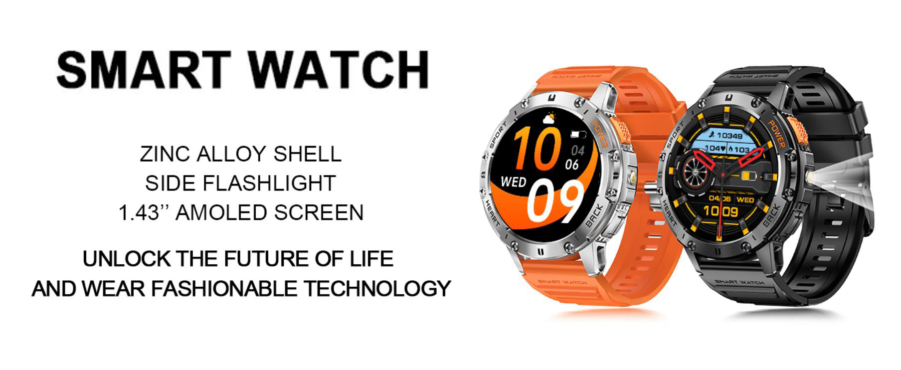 Military Smart Watches for Men with Flashlight, 170+ Sport Modes 1.43" AMOLED Screen, 530mAh