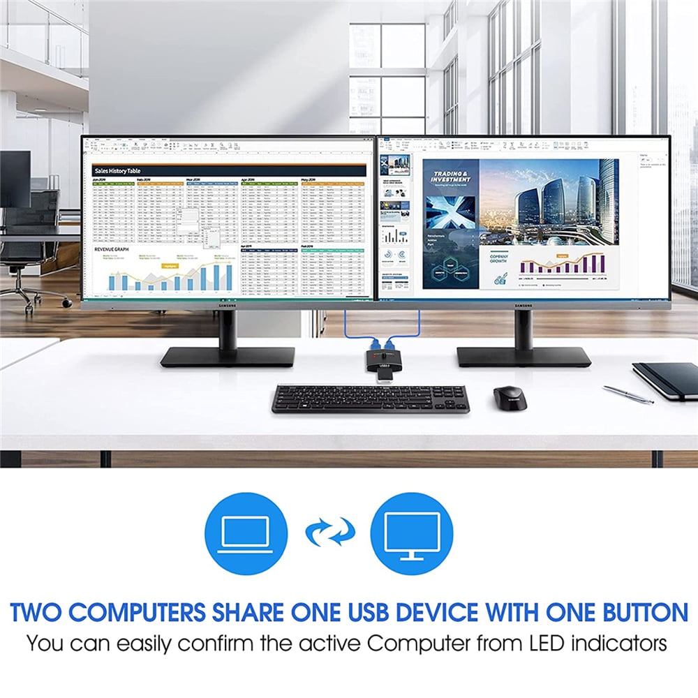  USB 3.0 Switch,2 in 1 Out USB Switcher Selector USB 3.0 Switch  for 2 Computers/Laptops Share 1 USB Device,Come with Wired Control and 2  UBS 3.0 Cables : Electronics