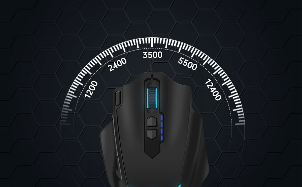 Large RGB Gaming Mouse Wired, 12400 DPI Wired Gamer Mouse with 6 Side Buttons & 7 Backlit Modes