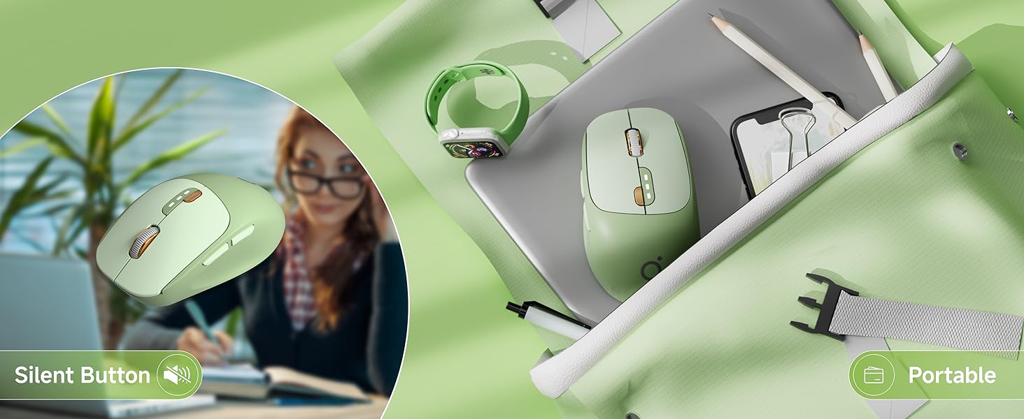 Bluetooth Wireless Mouse, Bluetooth & 2.4G Quiet Computer Mouses with 1600 DPI, Battery Level Displa