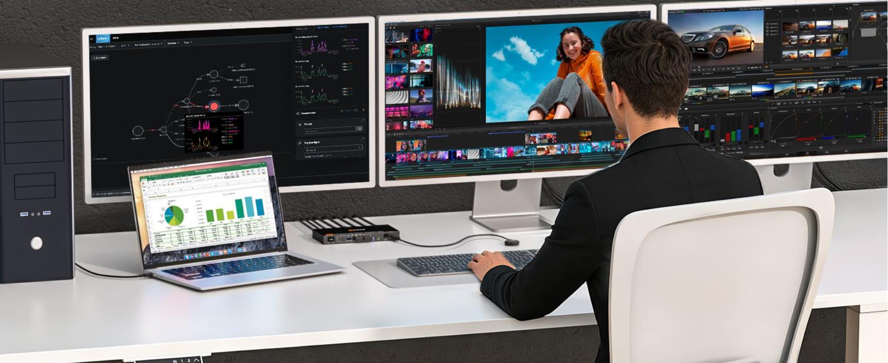 USB C DP Triple Monitor KVM Switch for 1 Laptop 1 Desktop, USB 3.1 KVM Switch 3 Monitors 2 Computer