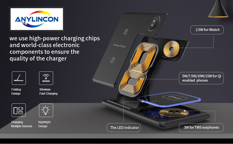 ANYLINCON 3 in 1 Wireless Charger Station for all versions of