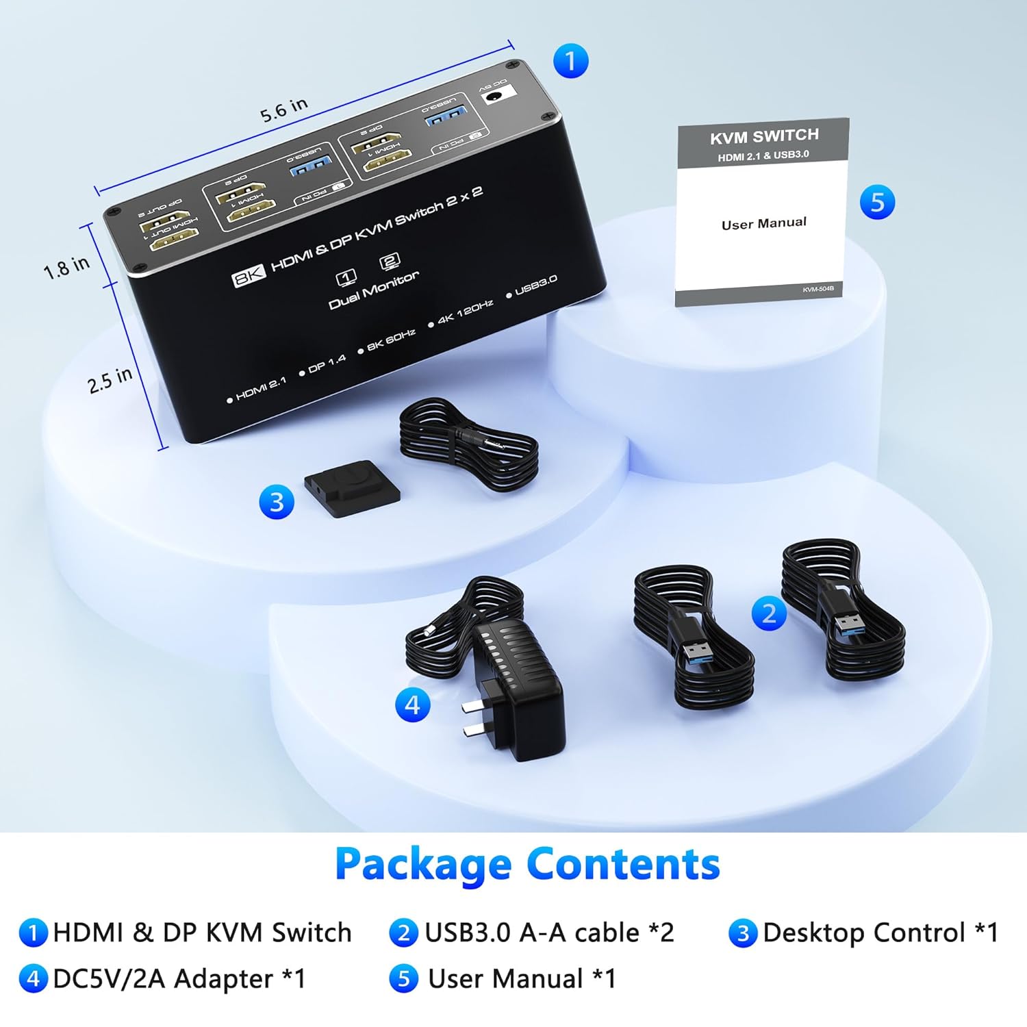 KVM Switch 2 Monitors 2 Computers, 8K@60Hz HDMI + Displayport KVM Switch