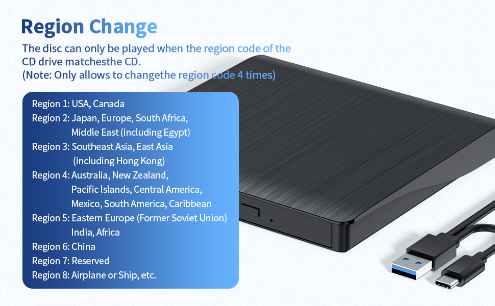 External CD/DVD Drive for Laptop, USB 3.0 & Type-C External CD DVD Burner, Portable DVD Player for L