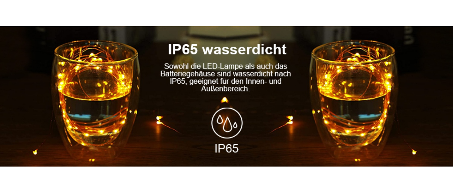 IP65 waterproof, LED string lights, indoor outdoor use, water resistant