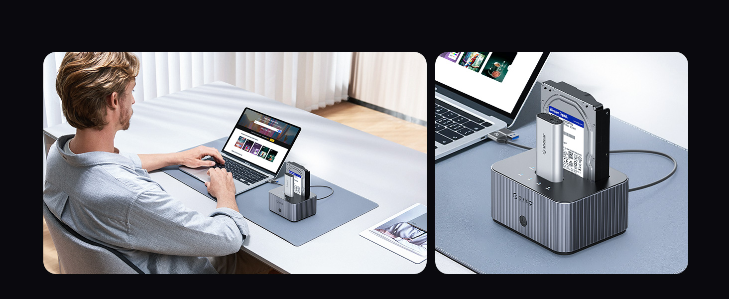 ORICO USB C Docking Station for NVMe M.2 PCIe and SATA 2.5/3.5 Inch SSD & HDD with Offline Cloning-I