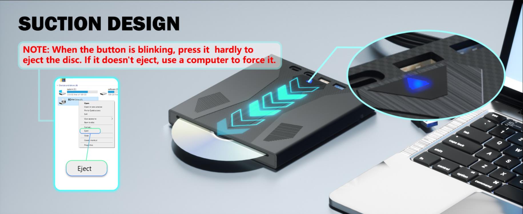 [7 in 1] External Blu Ray Drive, Support 100G Disc USB 3.0 and Type-C Blu Ray Burner