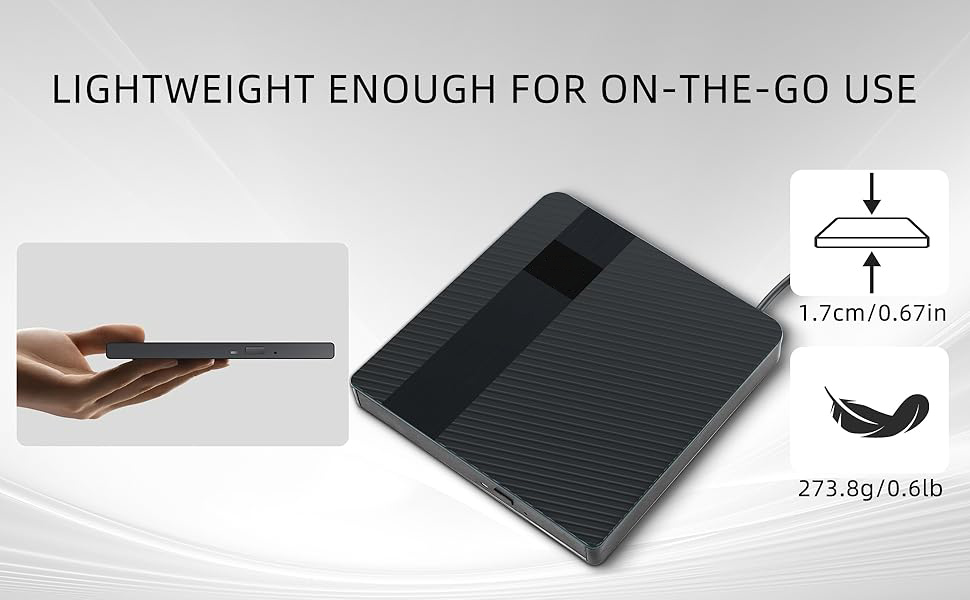 External CD/DVD Drive for Laptops, USB 3.0 & Type-C Portable DVD Player+/-RW Burner Writer Reader, E