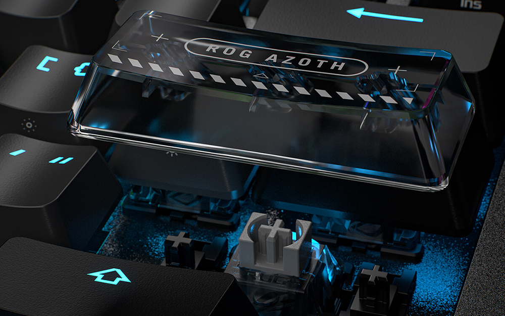 Translucent ROG-themed Enter keycap on the Azoth 96 HE