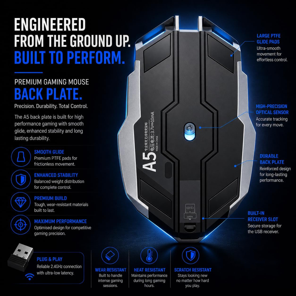 The built-in rechargeable battery eliminates the need for disposable batteries, making it convenient