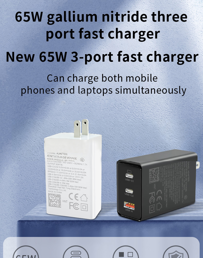 USB C Charger, 65W 3 Port Foldable USB C Wall Charger, PD 3.0 Fast GaN Charger Block Compatible for