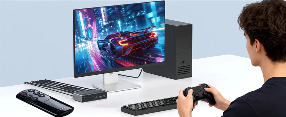 4K@240Hz 4 Port HDMI KVM Switch, 4x1 8K@60Hz HDMI KVM Switches for 4 Computers One Monitor with 4 Po