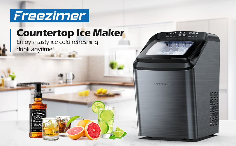 Ice Makers Countertop, 33Lbs/24 Hours, Portable Ice Maker Machine  Countertop, 9 Cubes Ready in 7-10 Mins, 2 Size Ice Cubes, Self-Cleaning Ice  Machine with Ice Scoop, Basket and Measuring Cup (Black) 