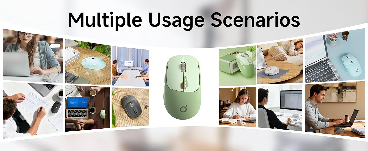 Bluetooth Wireless Mouse, Bluetooth & 2.4G Quiet Computer Mouses with 1600 DPI, Battery Level Displa