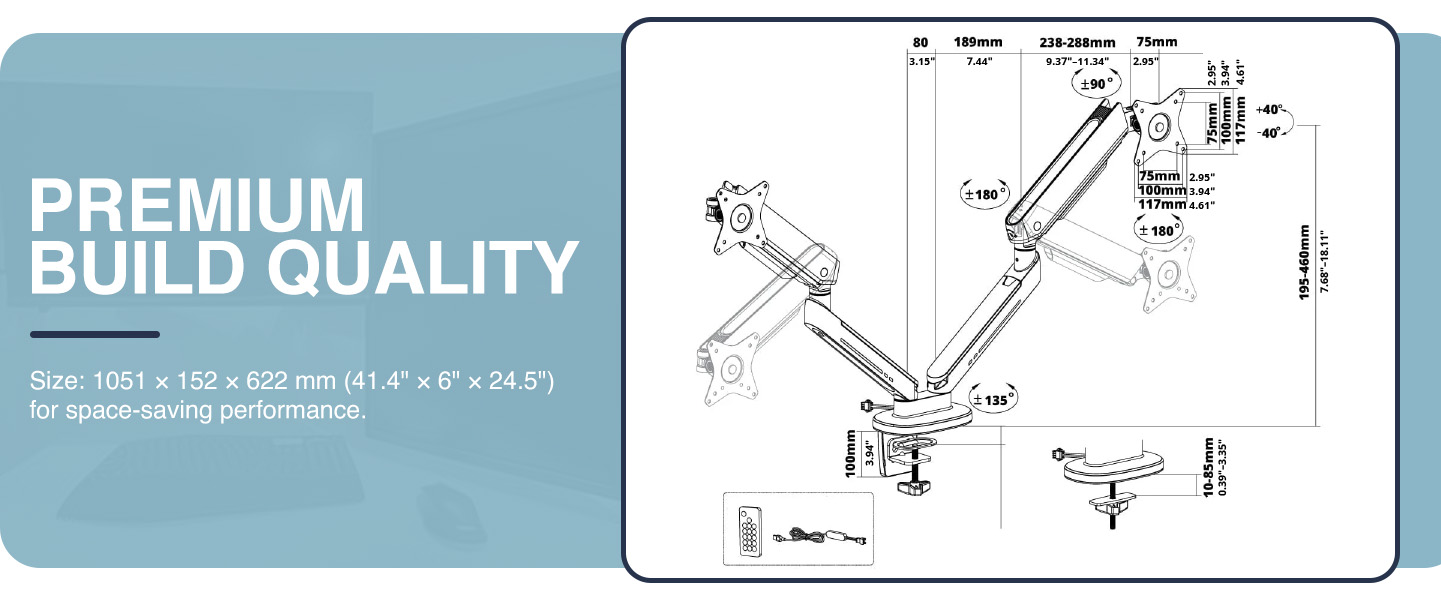 dual LED monitor arm, screen mount with lighting, mechanical spring monitor stand