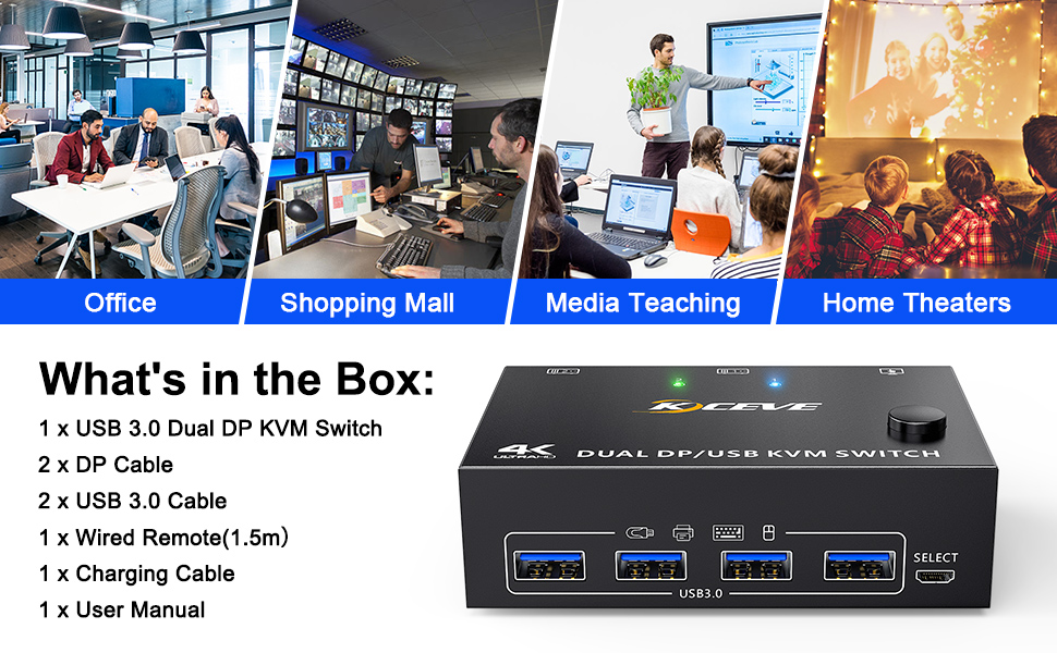 Each computer requires 2 DisplayPort cable + 1 USB cable to connect to the KVM switch Step 1.Connect