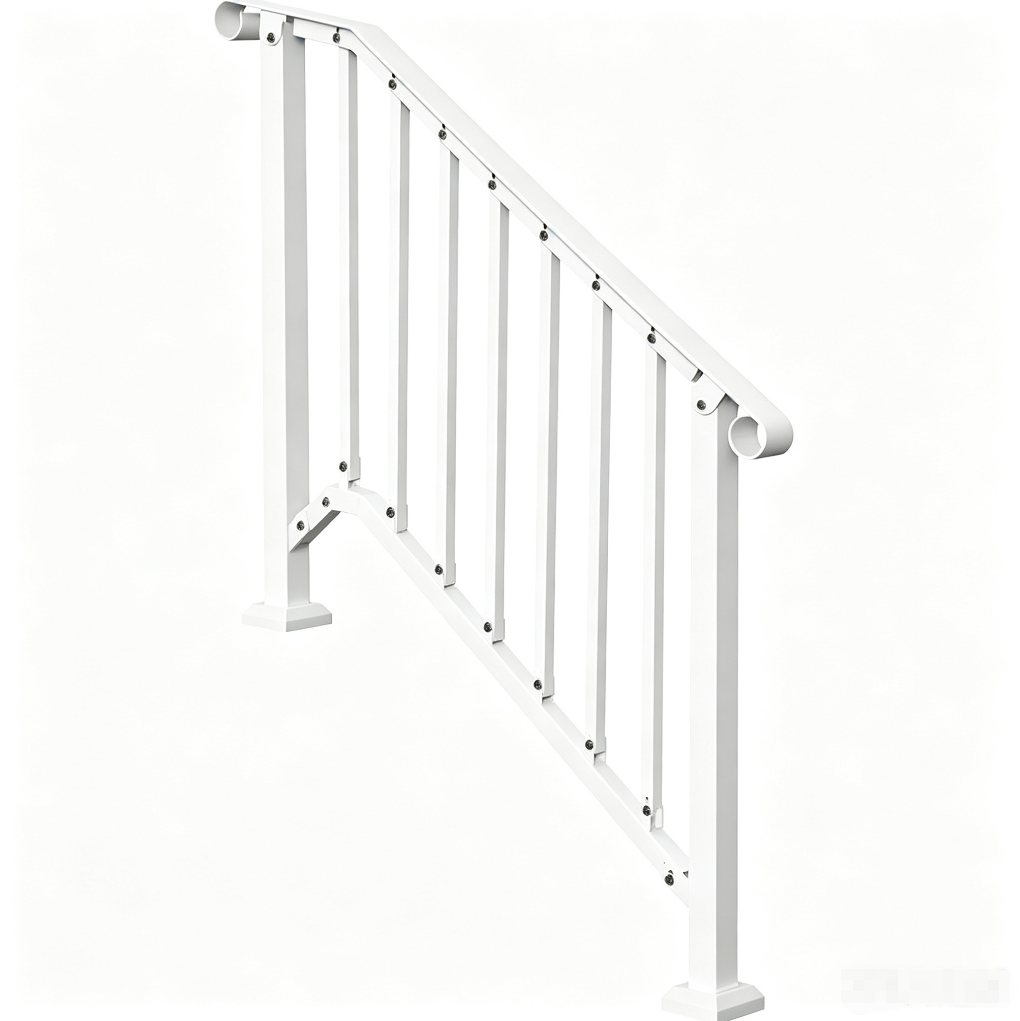 3-4 Steps White Stair Handrail, Indoor Outdoor Carbon Steel Porch Railing, Hand Rail Kit for Concret