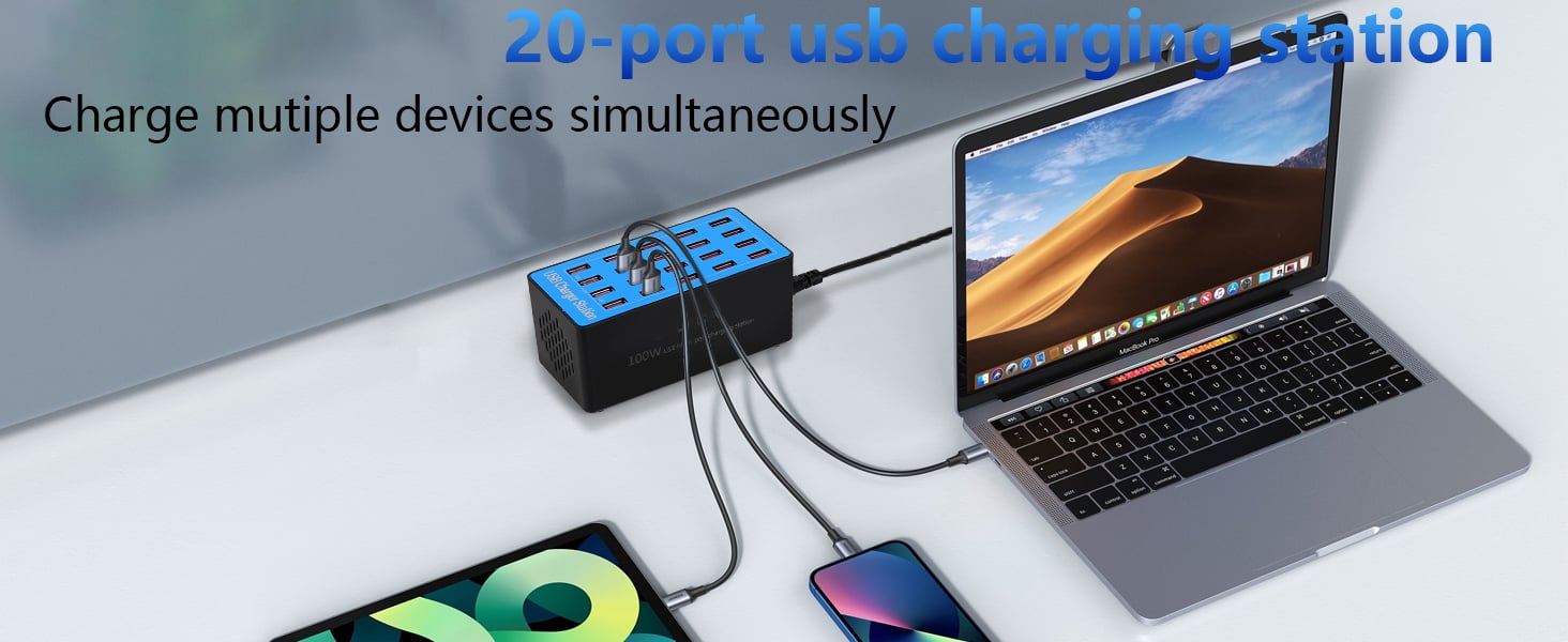 AUTYUE 20 Ports USB Charging Station, 100W 20Port USB Charging Station, Multiple USB Charger Station