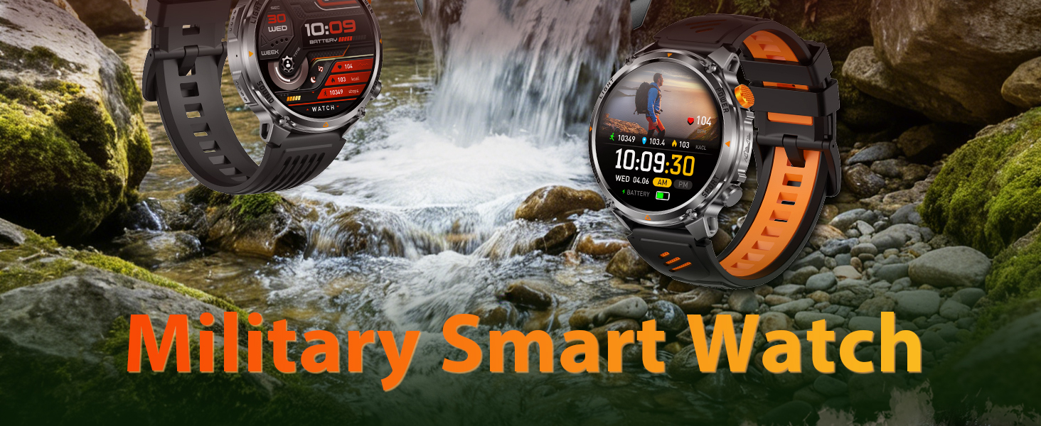 MIlitary Smart Watch for men with Compass, Flashlight, 100 Days Battery, IP68 Waterproof