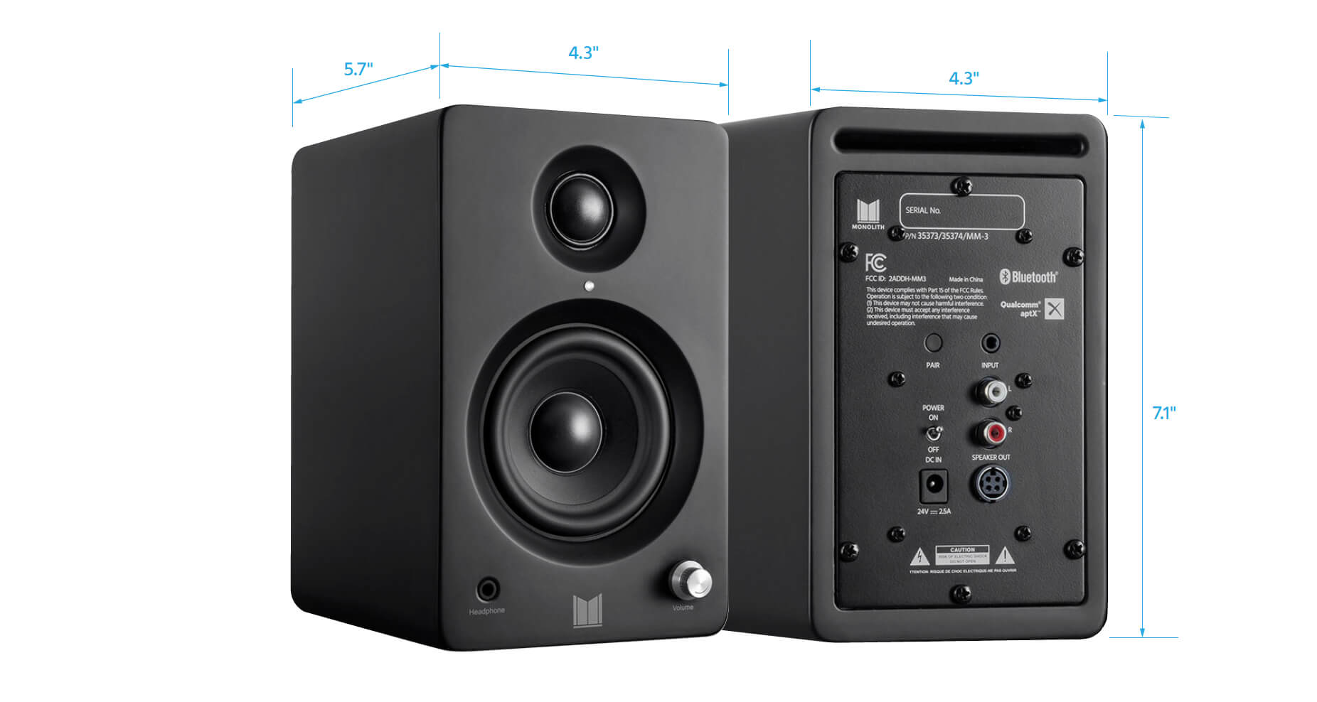 Powered Multimedia Speakers with Bluetooth with Qualcomm aptX Audio (Pair), Black