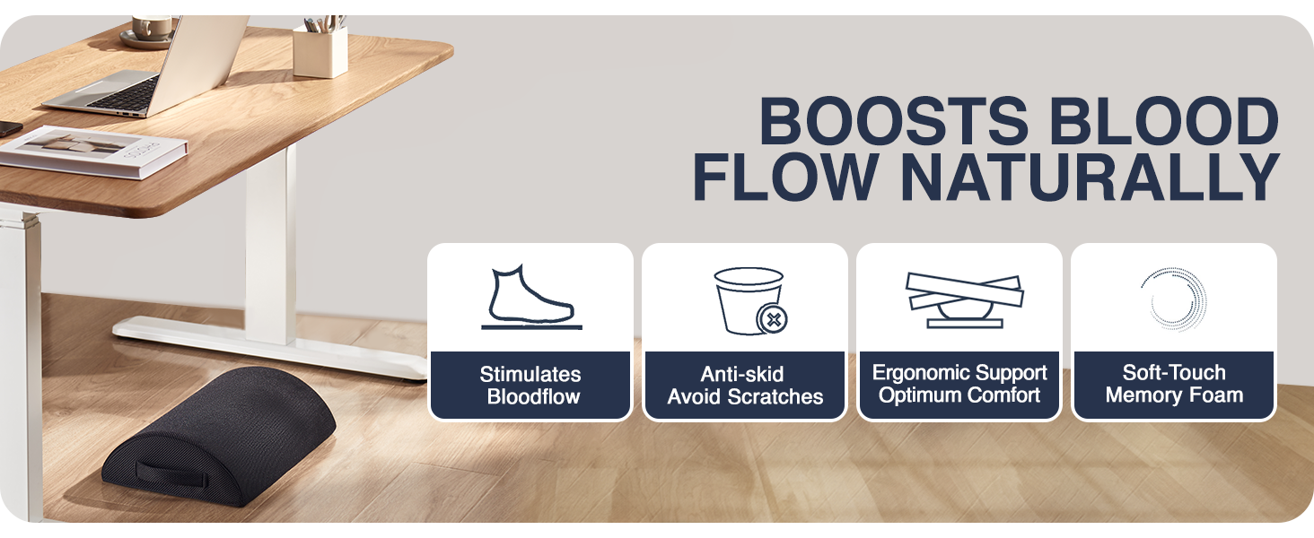 memory foam footrest, ergonomic footrest, under-desk footrest, desk footrest, rocking footrest