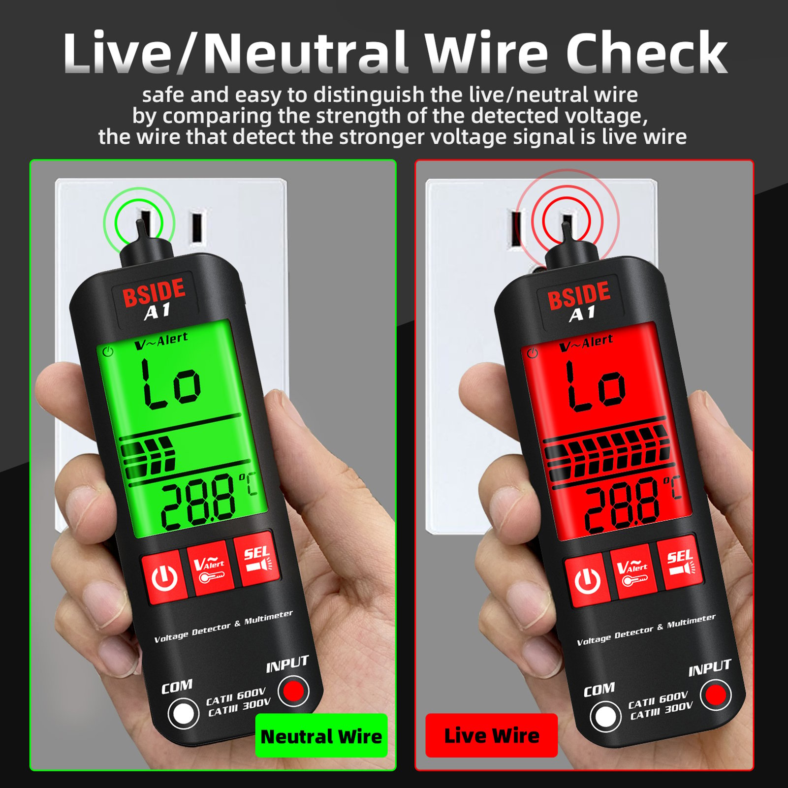 BSIDE A1 Mini Multimeter LCD Digital Tester Voltage Detector 2000 ...