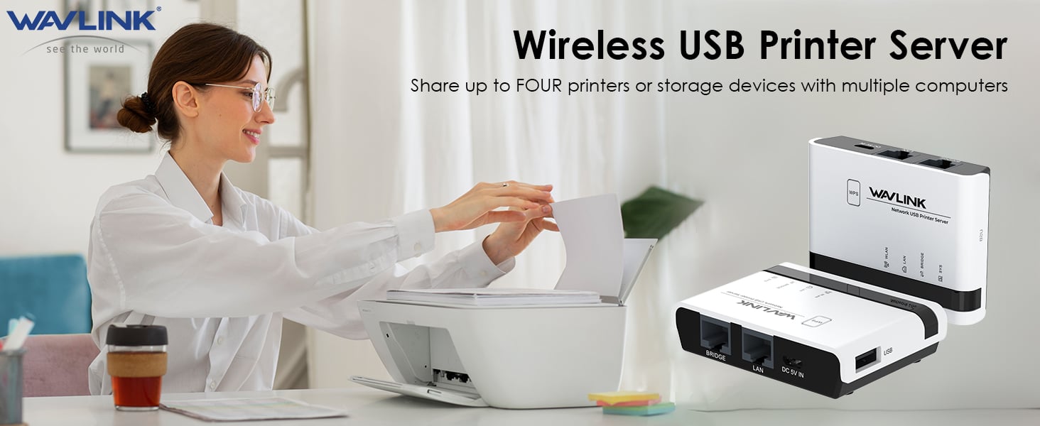 2-In-1 Wireless USB Print Server + USB Printer Network LAN Adapter