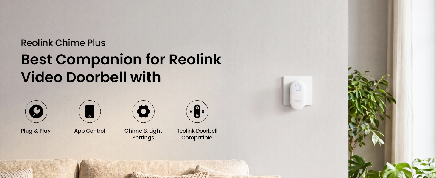 Reolink Chime Plus - Plug & Play | App Control | Chime & Light Setting | Reolink Doorbell Compatible