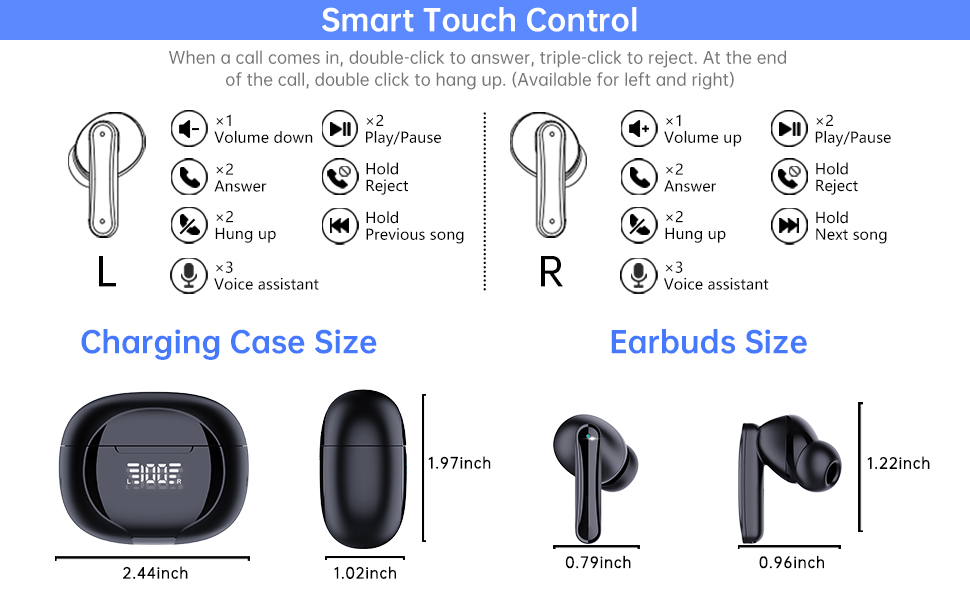 True Wireless Earbuds, Bluetooth 5.3 Headphones