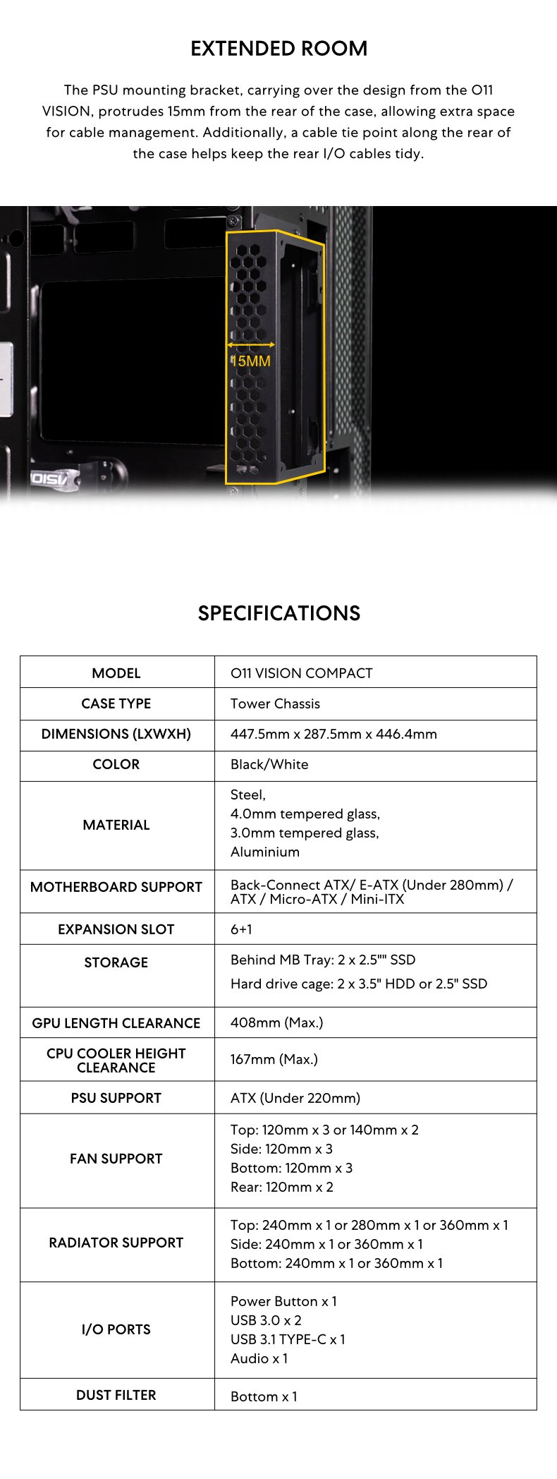 LIAN LI O11 Vision, Compact White ATX Case, Mid Tower Computer Case, Tempered Glass PC Case, Aluminu