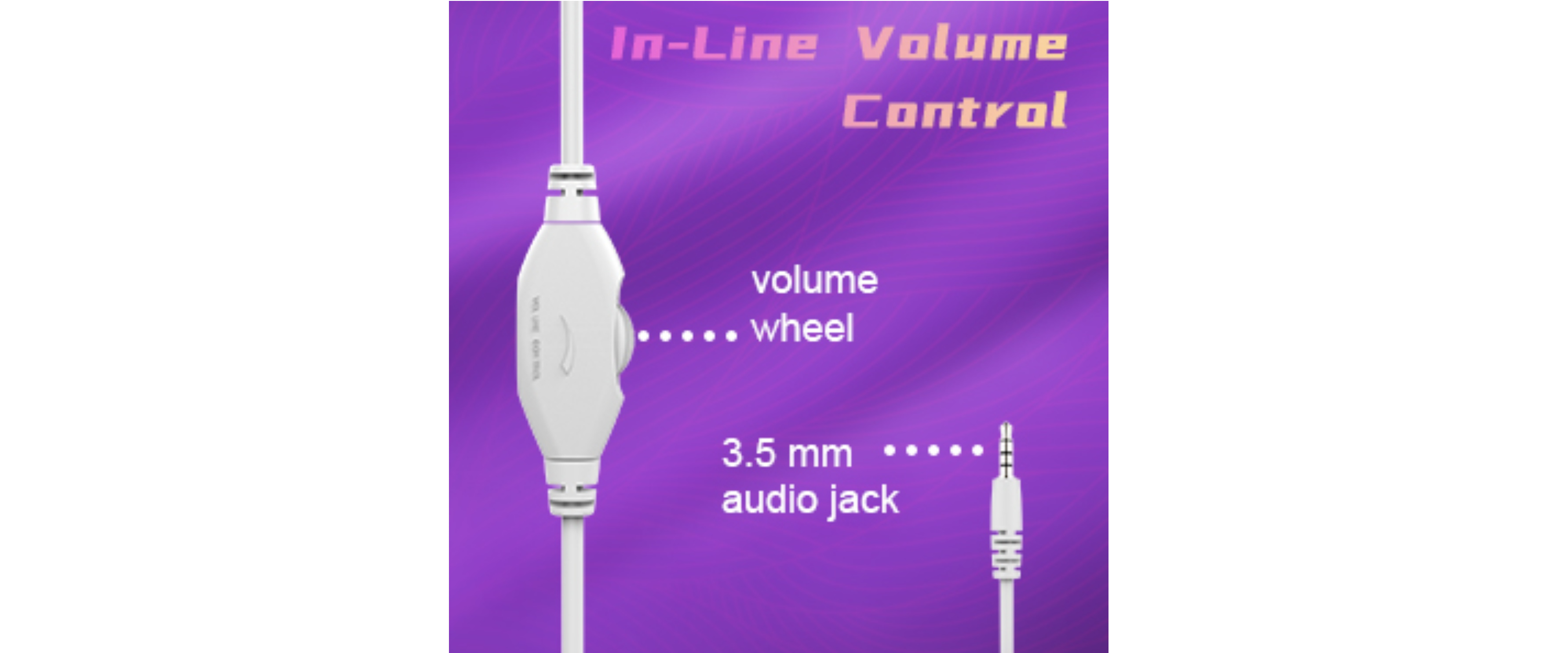 Headphone inline control, volume wheel, 3.5mm audio jack, cable
