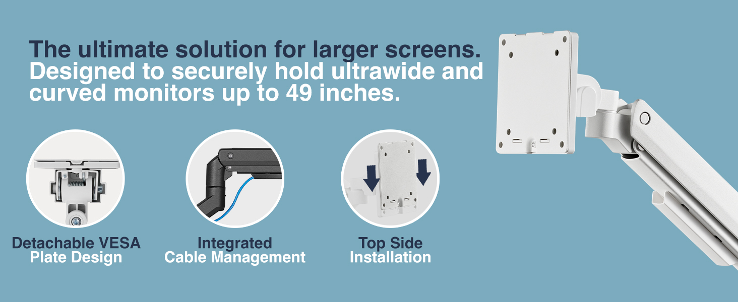 heavy-duty ultrawide monitor arm, ergonomic gas spring mount for large screens, curved monitor desk