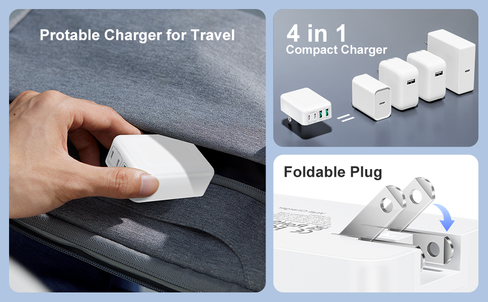 Portable Ultra-Slim Flat Wall Charger with Foldable Plug